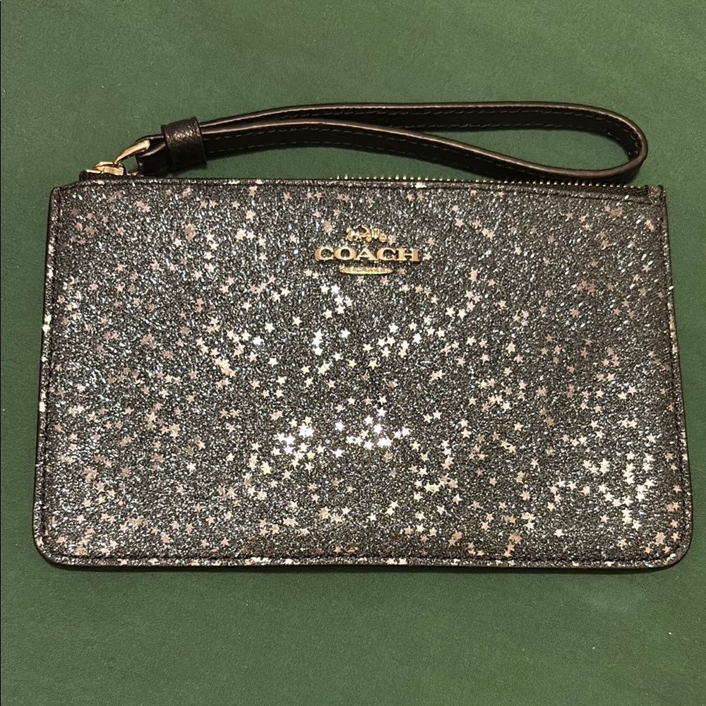 Coach Blue and Silver Glitter Wristlet
